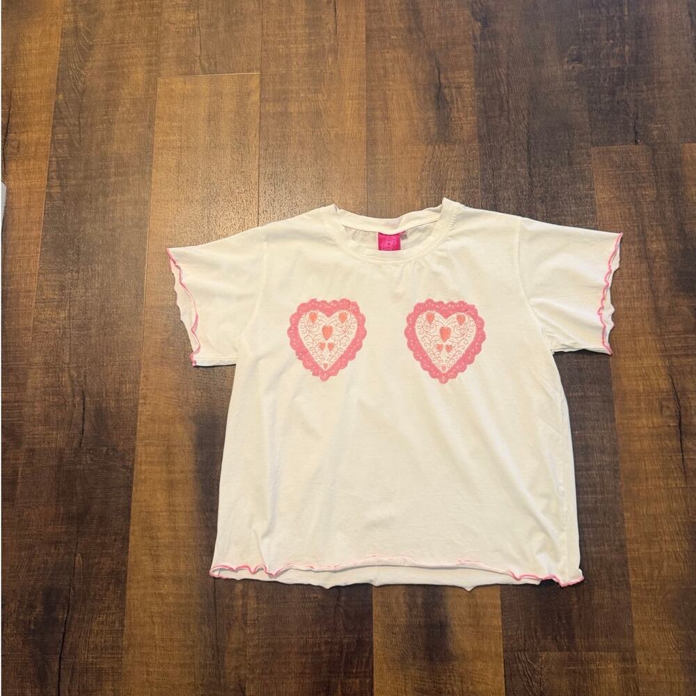 Queen of Sparkles Heart Sequin Graphic Tee White Pink Medium